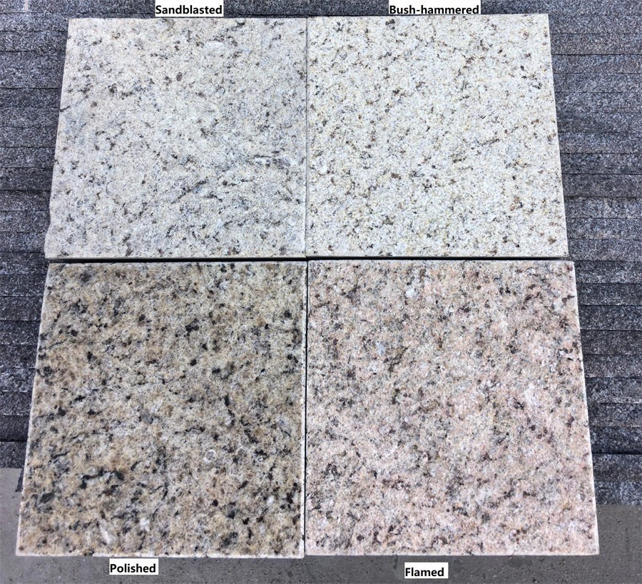 Polished, sandblasted,bush hammered, flamed finish of new giallo ornamental granite Polished, sandblasted,bush hammered, flamed finish of new giallo ornamental granite